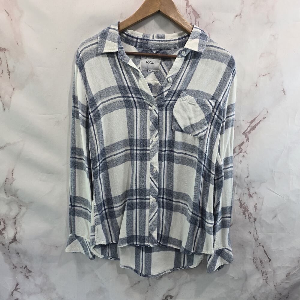 Rails Shirt Womens XS Blue White Indigo Plaid Button Long Sleeve Hunter Melange
